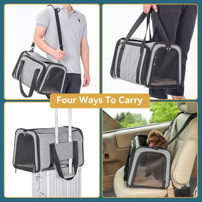 Petsfit Cat Carrier Airline Approved, 17 X11 X11 Soft-Sided Pet Carrier for Medium Cat/Small Dog with Extra Relax Space, Pet Privacy Protection, Fit for Travel, Gray