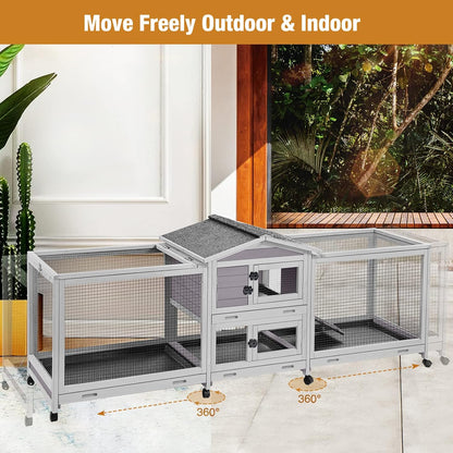 GUTINNEEN Rabbit Hutch Guinea Pig Cage with Double Run Indoor Bunny Hutch Outdoor Rabbit House with Deeper No Leak Trays and Wheels