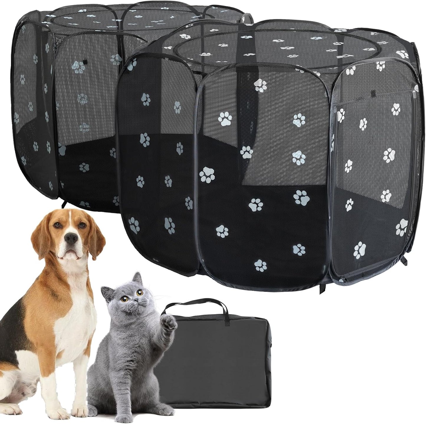 2-in-1 Cat Playpen, Pop Up Dog Pet Playpen for Indoor Outdoor Cats Enclosure, Portable Pet Playpen, Kitten Puppy Foldable Play Pen Cat Dog Tent Crate Cage Kennel(No Divider, Unified Space)