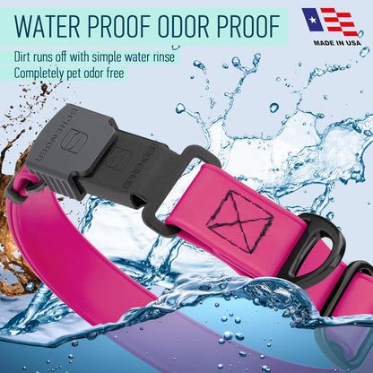 Dogline Biothane Waterproof Dog Collar with Herm Sprenger Stainless Steel Quick Release Buckle – Heavy Duty Tactical Durable Collar for Dogs – Comfortable and Safe Pet Collar, W 1" L 15-25", Magenta