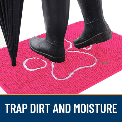 OLANLY Door Mat for Muddy Dog Paws 30x20, Ultra Absorbent Chenille Mud Doormat with Paw Print Design, Non-Slip Washable Doormat for Indoor Entryway, Quick-Dry Pet Bed Mats for Dirty Dogs, Hot Pink