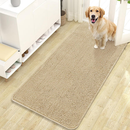 OLANLY Dog Door Mat for Muddy Paws 47x24, Absorbs Moisture and Dirt, Absorbent Non-Slip Washable Doormat, Quick Dry Chenille Mud Mat for Dogs, Entry Indoor Entryway Carpet for Inside Floor, Beige
