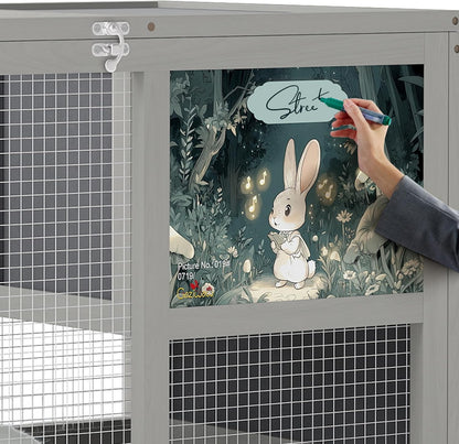 COZIWOW Fashionable Wood 36In Rabbit Hutch Indoor on Wheels Bunny Cage Outdoor Rabbit Cage with Clean Tray, Openable Roof, Anti-Slip Ramp for Small Bunny Rabbit (Grey with Pattern)