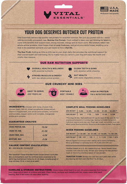 Vital Essentials Freeze-Dried Raw Chicken Meal or Mixer Dog Food Crunchy Mini Nibs, 14 oz