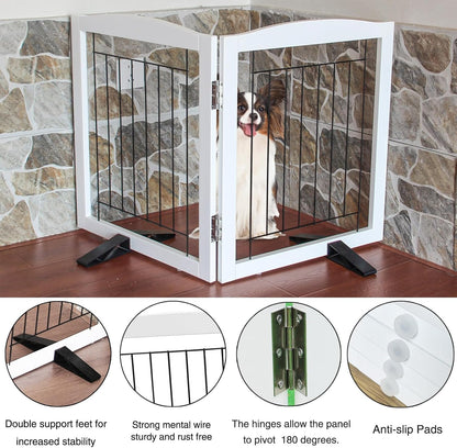 ZJSF Freestanding Dog Fence Indoor, Foldable Dog Gate for Doorways, Stairs or Hallways, Sturdy Wood Extra Wide Pet Gate with Support Feet for The House, White, 24 "Height-2 Panels
