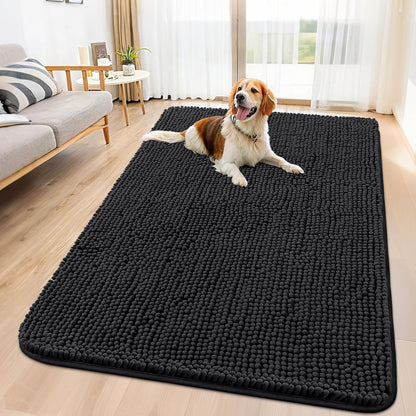 Smiry Dog Door Mat for Muddy Paws 59x35, Absorbs Moisture and Dirt Doormat, Non-Slip Washable Quick Dry Chenille Front Door Mat Indoor Entrance, Entryway Carpet for Inside Floor, Black