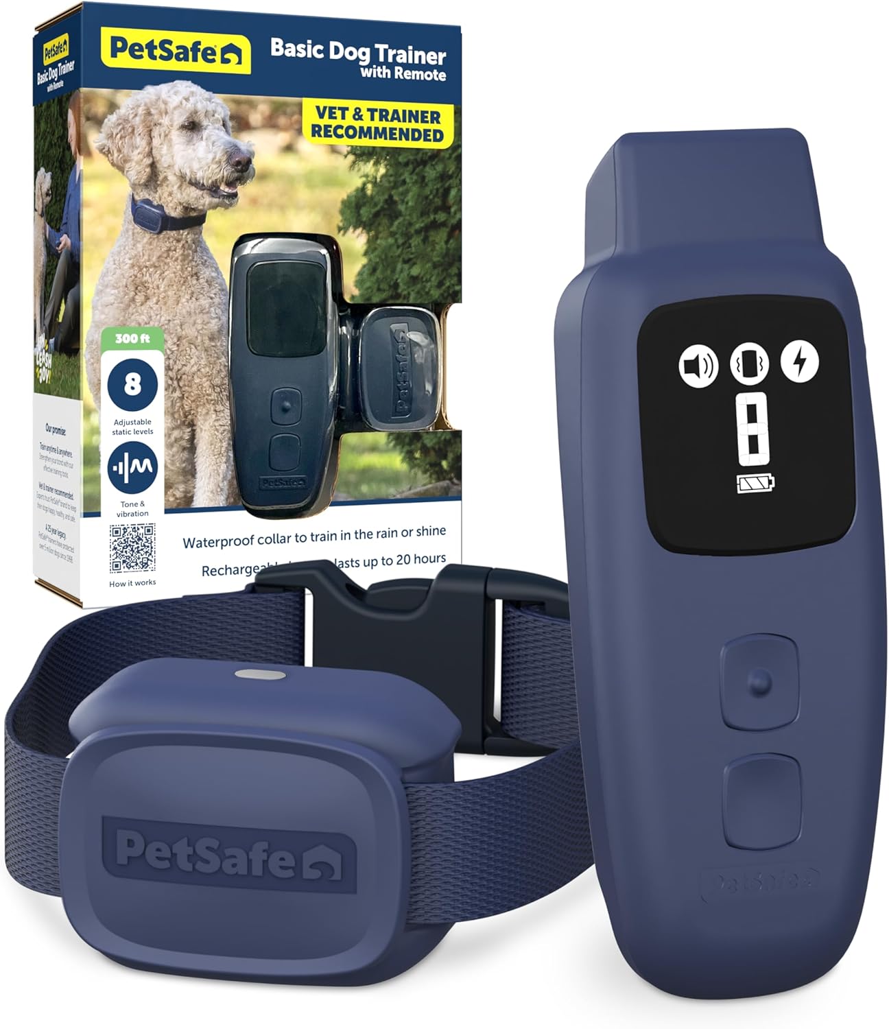PetSafe Basic Dog Trainer with Remote – Waterproof Training Collar – 300 ft Range – Tone, Vibration and Eight Levels of Static