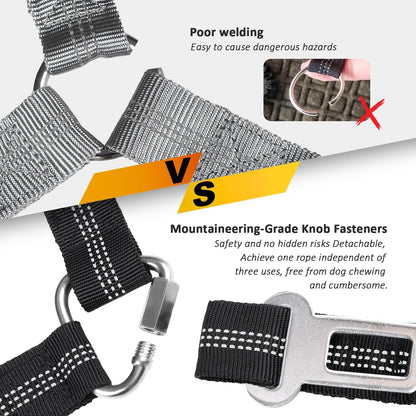 Removable Dog Seat Belt Harness for Car, 3 in 1 Pet Dog Car Seatbelt Leash, Retractable Restraint Secures to Vehicle Headrest & Adjustable Reflective Bungee Dog Seatbelt Tether, Black