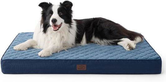 Bedsure Orthopedic Dog Bed for Large Dogs - Thick Flat Memory Foam Pet Mattress with Removable Washable Cover and Egg Crate Foam, Suitable for Pet Up to 65 lbs, 36x27x3.5 Inches, Navy