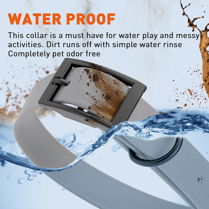 Dogline Biothane Waterproof Dog Collar Strong Coated Nylon Webbing with Black Hardware Odor- Proof for Easy Care Easy to Clean High Performance Fits Small Medium or Large Dogs, Battleship Gray