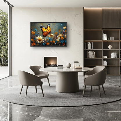 Large Butterfly Daisy Wall Art for Living Room, Floral Landscape Canvas Oversized Wall Decor, Flower Scenery Aesthetics Framed Pictures Painting Print Artwork for Bedroom Office 36"L x 24"W