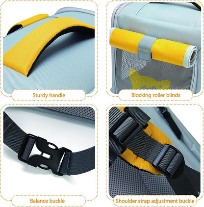 Expandable Pet Backpack, Cat Backpack with Breathable Mesh, Collapsible Soft Cat Travel Bag for Outdoor Hiking, Large Space Dog Backpack(Yellow)