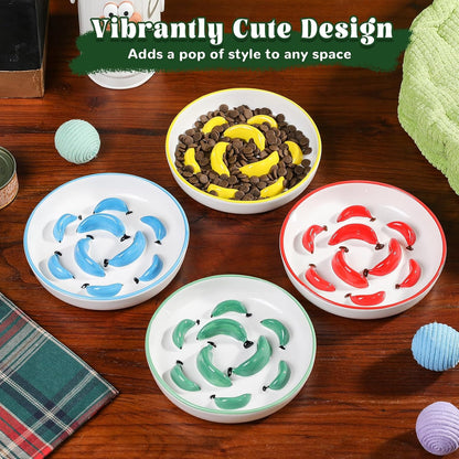 Ceramic Cat Slow Feeder Bowl - Vibrant Cat Feeding Bowl - Cute Maze Food Dish for Slow Eating - Dishwasher Safe - 6.3''W x 1.2''H - 7 OZ - Green