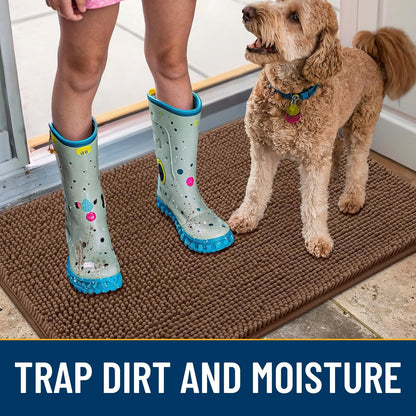 Smiry Dog Door Mat for Muddy Paws 48x30, Absorbs Moisture and Dirt Doormat, Non-Slip Washable Quick Dry Chenille Front Door Mat Indoor Entrance, Entryway Carpet for Inside Floor, Mocha