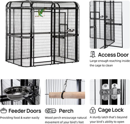 wonline Parrot Cages for Large Birds Outdoor Extra Large Bird Cage with Bird Cage and Perch, Suitable for Macaws Canaries Parrots Budgie Lovebirds (Black)