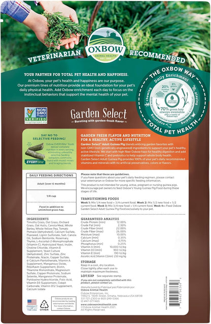 Oxbow Garden Select Guinea Pig Food, Adult, Made Timothy Hay for Guinea Pig, Pet Food Pellets with Vitamin C, Non-GMO, Small Animal Pet Products, Made in USA, High Fiber, 8 lb. Bag