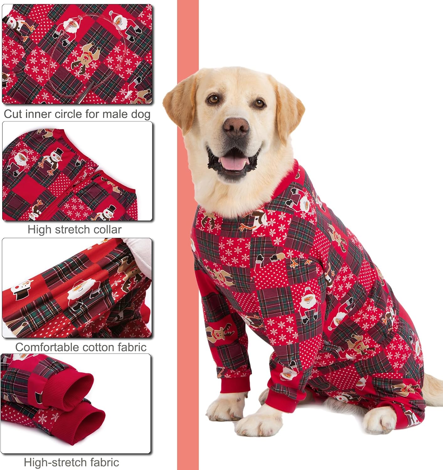 Yeapeeto Dog Onesie Surgery Recovery Suit for Large Medium Bodysuit Dogs Pajamas PJS Full Body for Shedding, Prevent Licking, Wound Protection, Cone Alternative… (Xmas Red, 7X-Large (Pack of 1))