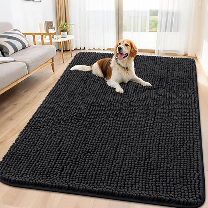 Smiry Dog Door Mat for Muddy Paws 71x46, Absorbs Moisture and Dirt Doormat, Non-Slip Washable Quick Dry Chenille Front Door Mat Indoor Entrance, Entryway Carpet for Inside Floor, Black