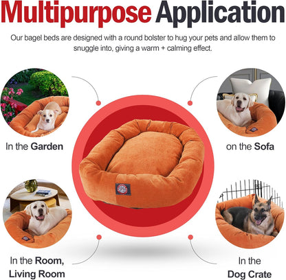 Majestic Pet 40 Inch Micro Velvet Calming Dog Bed Washable 40x29x9 (inch) – Cozy Soft Round Donut Dog Bed with Spine for Head Support - Pet Bed Large – Orange
