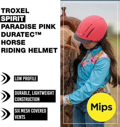 Troxel Spirit MIPS Technology Full Coverage Horse Riding Helmet, Horseback Riding Gear for Equestrians, Medium (7-7-3/8), Pink Duratec
