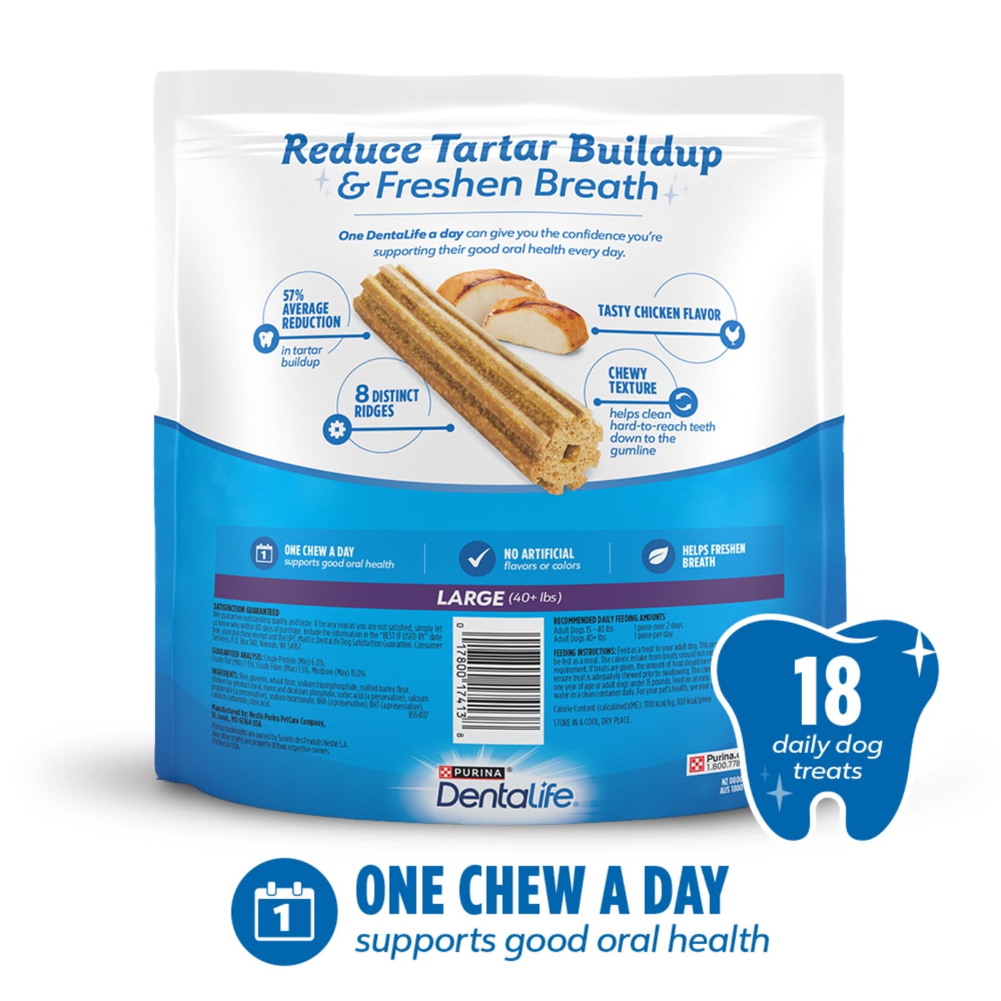 Dentalife Purina Daily Dental Chews for Large Dogs. Chosen for real quality, fits naturally into