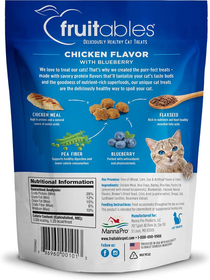 Fruitables Cat Treats Crunchy Cat Treats Packed with Protein Healthy Low Calorie Free of Wheat, Corn and Soy Made with Real Chicken and Blueberry 30 Ounces