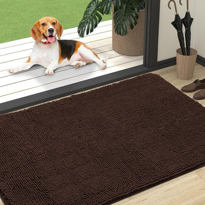 OLANLY Dog Door Mat for Muddy Paws 47x32, Absorbs Moisture and Dirt, Absorbent Non-Slip Washable Doormat, Quick Dry Chenille Mud Mat for Dogs, Entry Indoor Entryway Carpet for Inside Floor, Brown
