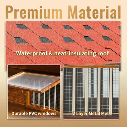 Outdoor Dog House, Solid Pine Wood Dog House with Waterproof Roof, Small Pet House with Elevated Floor and Window for Small Medium Dog, L