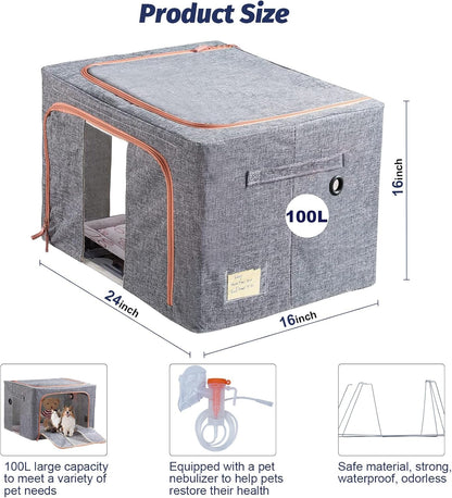 Puppy Incubator, Pet Atomization Oxygen Box, Incubator for Kitten and Puppies, Pet Nncubator with Nebulization Kit and Pets Blanket 100L