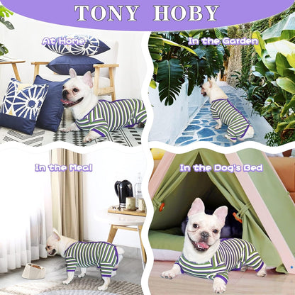 TONY HOBY Dog Pajamas, Knitted Dog Jumpsuit Shirt in Cold Weather, Dogs Surgical Recovery Suit for Small Medium Dogs (Purple&Green, Boy, M)