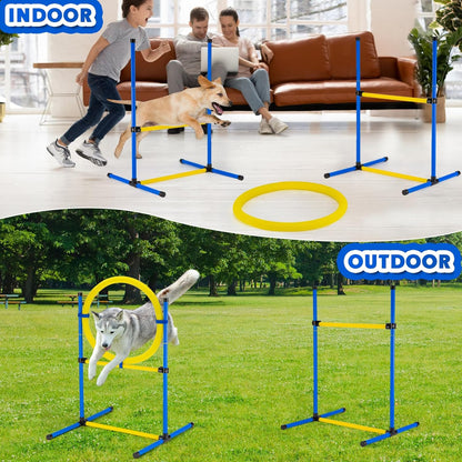 Dog Agility Training Equipment, Dog Agility Course Backyard Set, Pet Outdoor & Indoor Obstacle Course, with Agility Hurdle, Jump Ring, Toy Balls and Storage Bag