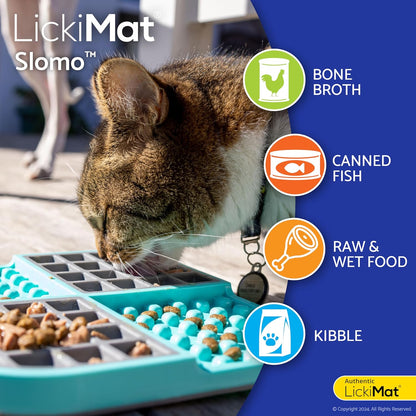 LickiMat Slomo, Cat Slow Feeder Lick Mat, Boredom Anxiety Reducer; Perfect for Food, Treats, Yogurt, or Peanut Butter. Fun Alternative to a Slow Feed Cat Bowl or Dish, Purple