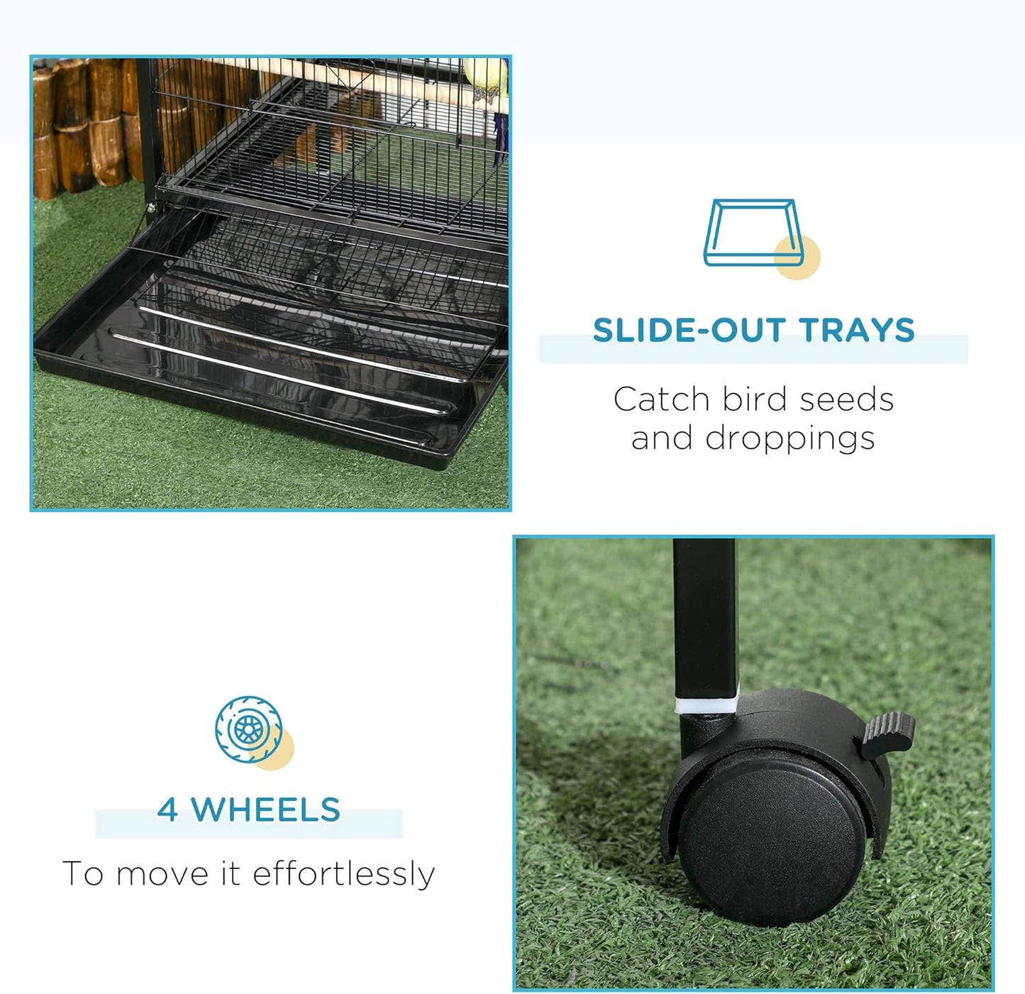 PawHut Large Bird Cage with 1.7 ft. Width for Wingspan, Bird Aviary Indoor with Multi - Door Design, Fit for a Canary, Finch, Conure, 55", Black