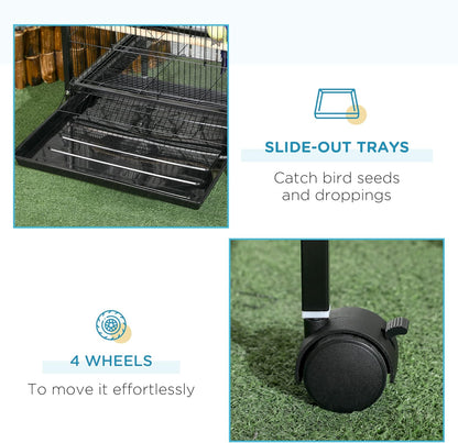 PawHut Large Bird Cage with 1.7 ft. Width for Wingspan, Bird Aviary Indoor with Multi - Door Design, Fit for a Canary, Finch, Conure, 55", Black