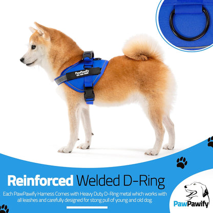 PawPawify Custom No Pull Dog Harness with Name and Phone Number, Heavy Duty Personalized Pet Vest to Prevent Tugging, Pulling, or Choking, Training and Walking (New Blue, M (20-40 LBS))