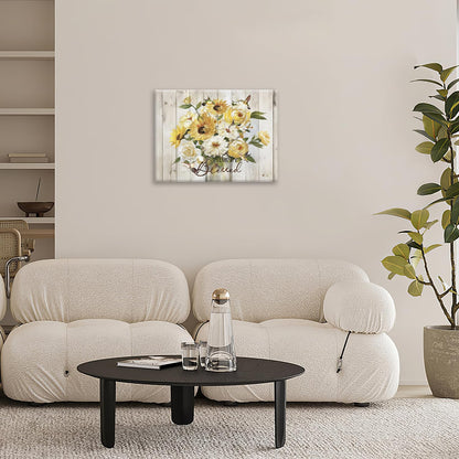 Sunflower Bathroom Pictures Wall Art, Simple Blessed Floral Bathroom Wall Decor, Flower Framed Painting Canvas Artwork for Bedroom Living Room Decorations 16"L x 12"W