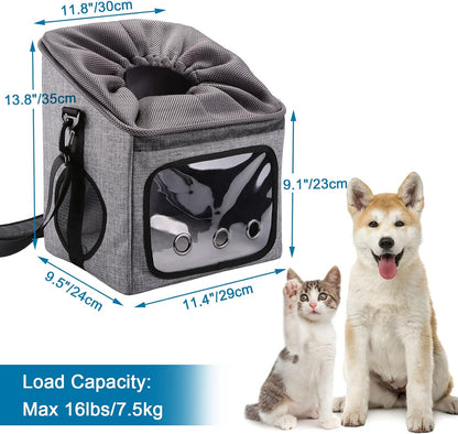 Ownpets Dog Bike Basket Foldable Pet Carrier, Dog Car Booster Seat with Mesh Windows, Adjustable Shoulder Bag Portable Breathable Bicycle Basket Bag for Dogs and Cats