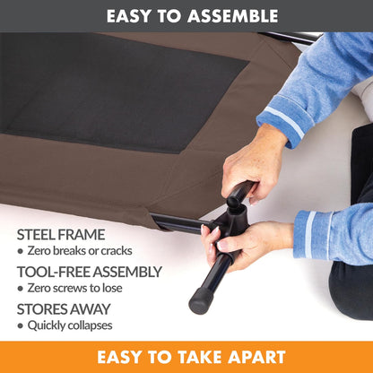 K&H Pet Products Outdoor Elevated Dog Cot, Breathable Cooling Elevated Cot Hammock Pet Bed for Small Dogs, Washable Mesh Cover, Raised Metal Frame, Collapsible, Portable - Small 22 X 17in Chocolate