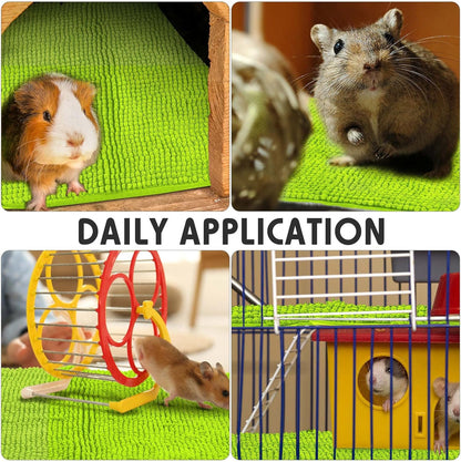 Amylove 4 Pcs Guinea Pig Cage Liner Guinea Pig Bedding Washable Fleece Pee Pads Reusable Small Animals Training Mat Small Animal Sleeping Bed for Bunny Hamster(Green,16 x 24 Inch)