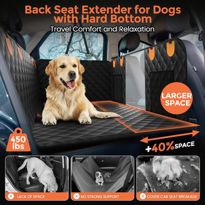 Back Seat Extender for Dogs - Holds 450lbs, Waterproof Dog Car Seat Cover for Back Seat with Hard Bottom for Cars SUVs Truck,Anti-Scratch No Slip Large Space Pet Backseat Protector,Black