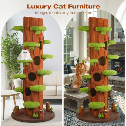 Extra Large Cat Tree Tower,90.55" Tall Forest Theme Cat Condo for Indoor Cats,Multi-Level Luxury Huge Cat Condo with Scratching Mats,Removable Mats,Heavy Duty House with Toys for Multi-Cat Household