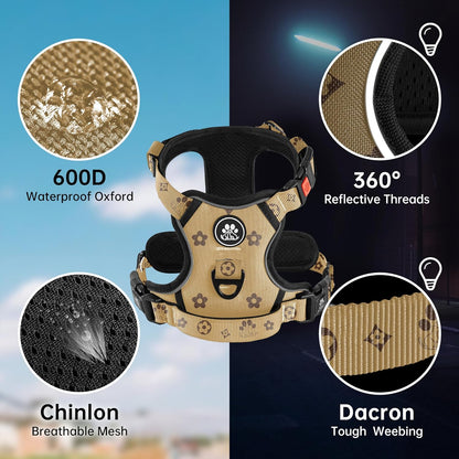 NESTROAD No Pull Dog Harness,Adjustable Oxford Dog Vest Harness with Leash,Reflective No-Choke Pet Harness with Easy Control Soft Handle for Small Dogs(Small,Light Brown)