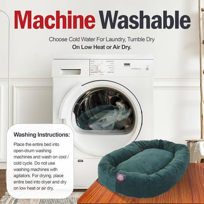 Majestic Pet 32 Inch Micro Velvet Calming Dog Bed Washable 32x23x7 (inch) – Cozy Soft Round Donut Dog Bed with Spine for Head Support - Pet Bed Medium – Marine