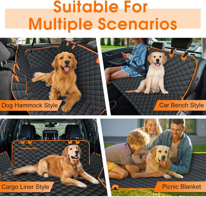 Dog Car Seat Cover, Durable Waterproof Scratch Proof Nonslip Dog Hammock, Back Seat Covers with Pocket for Cars SUVs and Trucks - S, Black/Orange