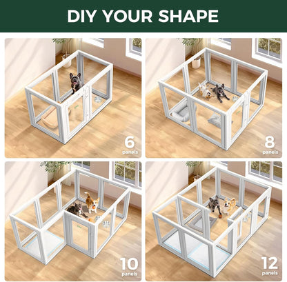 FXW AuraSpace Acrylic Indoor Unleashed Dog Playpen for Small and Medium Dogs, 30 Inch, 10 Panels, White