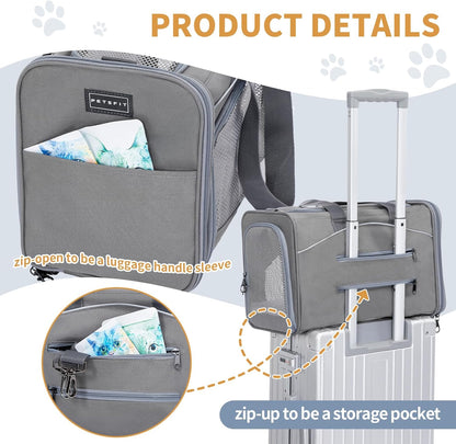 ‌Petsfit Airline Approved Pet Carrier for Small Dogs & Cats, 19x9x12 TSA Approved Carrier, with Removable Dual-Sided Padding (2-Way Placement) - Fits Under Most Airplane Seats, Escape Proof (Gray)