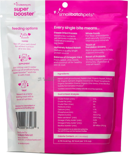 Smallbatch Freeze Dried Dog Treats, Superfood Food Topper Rabbit Bites for Dogs & Cats, Probiotics, Organic Ingredients, High Protein, Grain Free Healthy Treat & Food Topper, Made in the USA, 7 oz Bag