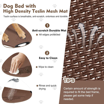 Upgraded Elevated Dog Bed with Canopy, Portable Raised Outdoor Dog Bed with Stable Anti-Slip Feet, Raised Wider Shade Pet Bed Cot for Large Dogs Camping, Indoor & Outdoor Use