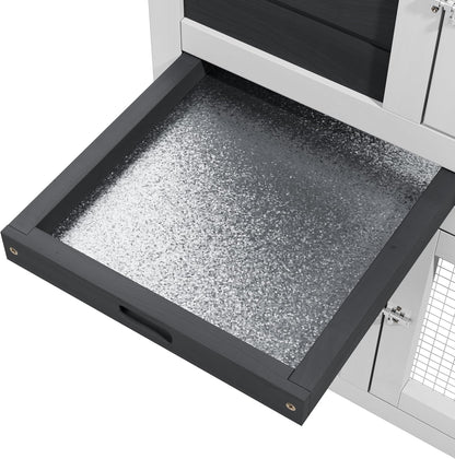 Bunny Cage Premium Rabbit Hutch with Leak-Proof Roof, 2-Story Bunny House for Guinea Pigs & Hamster,Wooden Chicken House with Deep Pull-Out Tray, Waterproof Chicken Coop for Outside (Grey)