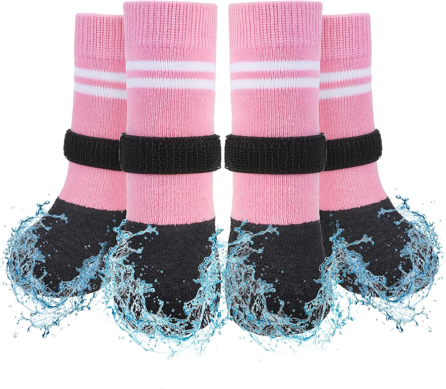 SCENEREAL Anti Slip Dog Boots & Paw Protectors for Hardwood Floor, Extended Dog Socks to Prevent Licking Paws, Waterproof Pet Snow Rain Shoe for Winter Small Puppy Senior Dogs, Pink S